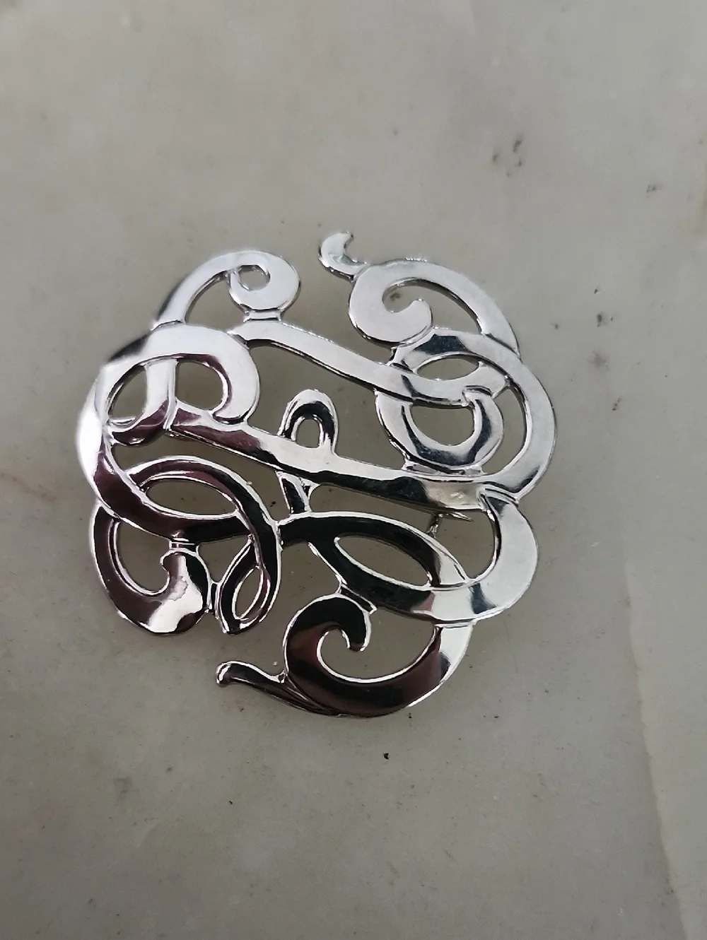 Monogram Script Silver-Tone Brooch - Picture 6 of 7